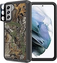 Compatible Samsung Galaxy S21 Case With Camera Lens Protector - Heavy Duty Camo for Men Boys [Military Grade Protection] Shockproof for Galaxy S21 5G 6.2IN, Camouflage