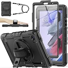 Case for Samsung Galaxy Tab A7 Lite 2021 8.7'' SM-T220/T225/T227 with Screen Protector Pencil Holder [360 Rotating Hand Strap] &Stand, SEYMAC stock Drop-Proof, Black