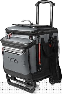 Titan by Arctic Zone Collapsible Wheeled Soft Sided Cooler with Detachable Rolling AT Cart, Insulated Bag with Leak Proof Lining, for Travel, Beach, Picnic, 60 Can Capacity