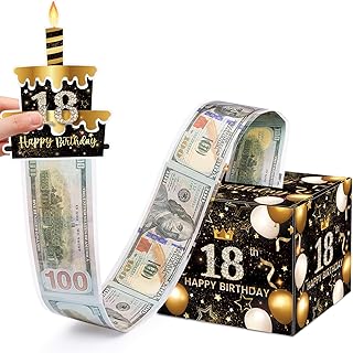 18th Birthday Money Box for Cash Gift, Surprise Pull Out Money Gift Box with 50Pcs Transparent Bags - Fun Ways to Give Cash as A 18th Birthday Gift for Girls Boys