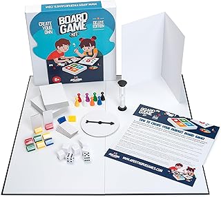 Create Your Own Board Game Set – DIY Kit with Blank Game Board, Game Pieces, Blank Cards, Dice, Spinner, Rulebook, Sand Timer – Build Your Own Game Kit - Deluxe Edition