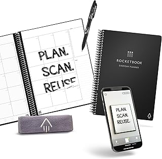 Rocketbook Smart Reusable Everyday Planner, Undated Weekly, Monthly, Annually, For Scheduling, Executive Size, 6x8.8, Black