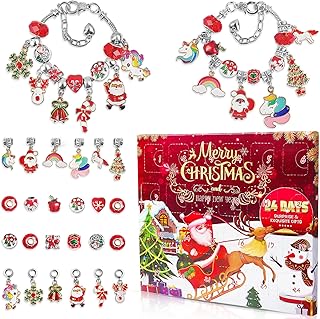 2026 Christmas Advent Calendar Charm Bracelets for Girls, SIXNIE 24-Days Xmas Countdown Calendar with 2pcs DIY Charm Bracelets Kits, Creative Jewelry Making Kit Present for Kids Teens Women