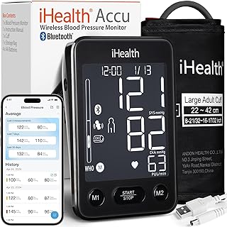 Accu Blood Pressure Monitor – 4.5" Large LCD(Black), Clinically Accurate, Irregular Heartbeat Alert, Body & Cuff Detection, Bluetooth Sync, Large 8.6"–17" Cuff– Easy for Seniors & Adults
