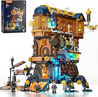 Mecha-Alchemist's Moving Castle Lighting Building-Bricks Set, 2690 Pcs Gearwerk Alchemy Lab Collection Display Set for Adults and Steampunk Lovers