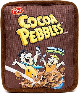 The Flintstones Dog Toy, Cocoa Pebbles Fred and Barney Cereal Box Replica Brown Pet Toy, Plush
