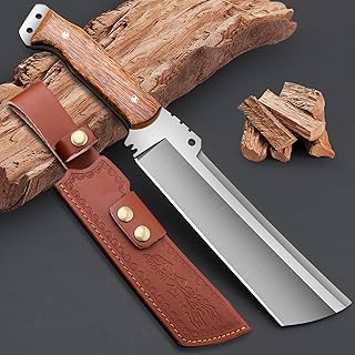 Machete with Sheath for Cutting Trees Heavy Duty, for Yard Work and for Bushcrafting Knife Sickle for Clearing Brush Garden Tools Construction Blade Stainless Steel (Silver-White)
