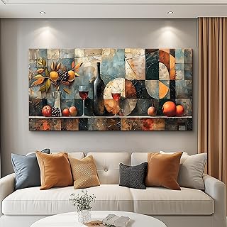 KELIYUAN Large Canvas Wall Decor For Kitchen Wall Art For Living Room Dining Room Decorations Wine Glass Painting Still Life Abstract Picture Artwork Pub Wall Mural Posters Home Decor 24"x48"