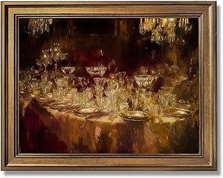 Framed Elegant Table Setting Canvas Print Art, Pictures, Wall Art, Wall Decor, Art Print, Elegant Home Decor, Decoration, for Living Room, Kitchen, Apartment, Exquisite Painting Prints (Gold Framed,16L"X24W")