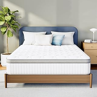 Queen Size Mattress, 12 Inch Hybrid Comfort & Supportive Mattress in a Box, Cooling Gel Memory Foam and Pocket Springs with Pressure Relief, CertiPUR-US Certified, Medium Feel