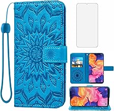 Phone Case for Samsung Galaxy A10e Wallet Cases with Tempered Glass Screen Protector and Leather Magnetic Flip Cover Card Holder Stand Cell Accessories Glaxay A 10e Gaxaly 10ae S102DL Women Men Blue