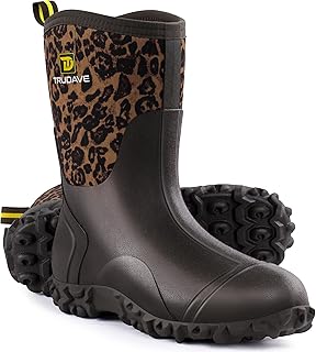 Rubber Boots for Women with Steel Shank, 6mm Neoprene Mid Calf Rain Boots, Waterproof Insulated Mud Work Boots All Season, Size 5-11