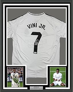 Framed Autographed/Signed Vini Vinicius Jr. #7 35x39 Real Madrid White Soccer Jersey Beckett BAS COA