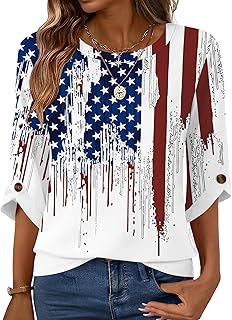Womens 3/4 Sleeve Crew Neck Tops Business Work Casual Blouses Trendy Flowy Basic Shirts