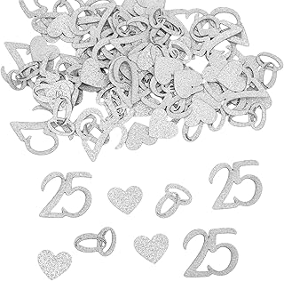 200pcs 25th Wedding Anniversary Confetti, Glitter Silver Wedding Confetti Table Scatter Decorations for 25th Anniversary Party Supplies