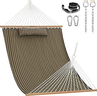Lazy Daze Hammocks 12 FT Sunbrella Fabric Hammock Non-Fading with Spreader Bars and Free Pillow Fits for 2 Persons, All Weather and Fade Resistant for Patio Yard, 450 lbs Capacity, Harwood Cocoa