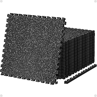 AIRHOP 0.79in Thick 48 Sq Ft Exercise Equipment Mats, 12 Tiles Upgraded Rubber Top with High Density EVA Foam, Large Interlocking Puzzle Gym Flooring for Home Gym, Heavy Weight Workout,Black & White