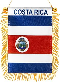 Anley 4 X 6 Inch Costa Rica Fringy Window Hanging Flag - Mini Banner & Car Rearview Mirror Décor - Fringed Costa Rican Hanging Flag with Suction Cup