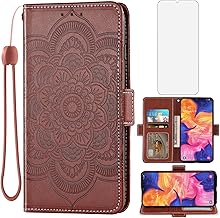 Asuwish Phone Case for Samsung Galaxy A10e Wallet Cover with Tempered Glass Screen Protector and Leather Flip Credit Card Holder Stand Flower Folio Cell Accessories A 10e 10ae S102DL Women Men Brown