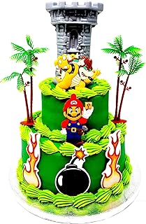 Mario Cake Topper with Mario, Bowser and Decorative Accessories (Unique Design)