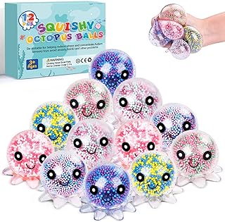 VESPRO 12 Pack Fidget Stress Balls for Adults, Cute Octopus Stress Relief Sensory Stress Ball, Bulk Squishy Squeeze Ball Toys Set for Classroom Prizes and Birthday Party Favors