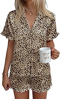Ekouaer Satin Pajama for Women Short Sleeve Silky Pj Short Set Bow Front Tie Up Loungewear Sleepwear
