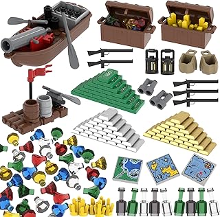 221 PCS Money Bank Building Block, Pirate Ships Maps Treasure Chest City 100 Dollar Jewel Gems Diamonds Gold Bar Coins Bricks Pieces, Crystals Bill Cash Parts Sets
