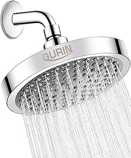 GURIN Shower Head - Powerful High Pressure Rain Shower Head 6 Inch - Luxury Rainfall Showerhead with Adjustable Angles, 90 Anti-Clog Nozzles, Tool-Free 1-Min Install, Premium Polished Chrome Finish