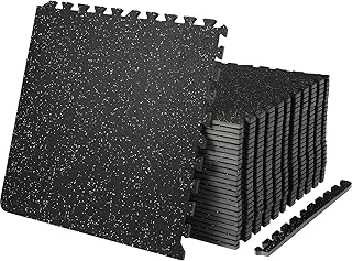 VEVOR 0.56Inch 100sq.ft Exercise Equipment Mats, 25 Tiles Upgraded Rubber Top with High Density EVA Foam, Interlocking Gym Flooring for Home Gym, 25 x 25In Gym Mats, Puzzle Workout Mats, Black & Gray