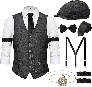 1920s Mens Costume,Roaring 20s Costumes for Men,Gatsby Costume Men,1920s Mens Outfit Hat Vest Pocket Watch Tie