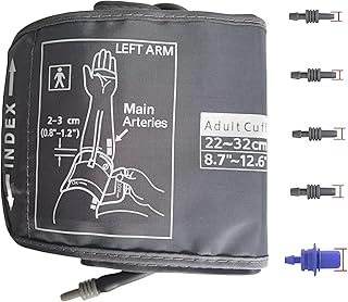 Medium Easy Wrap Blood Pressure Cuff for Thin and Small Arm,Compatible with Omron 8.7~12.6 Inches (22~32) CM Adult BP Replacement Cuff, Adult Cuff Only -5 Connectors (Medium+ 5 Connectors)