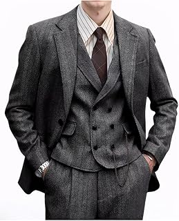 Retro 3 Pieces Men Suit Tweed Herringbone Suits for Men Formal Wool Jacket Dress Suit Vest Pants Wedding Prom Tuxedo
