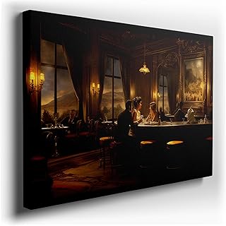 Elegant Dining At An Upscale Bar With Timeless Style And Sophisticated Ambiance Large, Decor, Office, Bedroom. Size: 130x86 cm (51x34 inch) Canvas Wall Art - Nature Home Decor