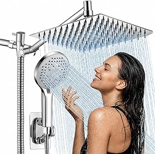 Shower Head,10" Rain Shower Head With Handheld Spray Combo, High Pressure Shower Heads with Hose and 11'' Angle Adjustable Extension Arm, Waterfall Showerhead, Dual Detachable Shower Head