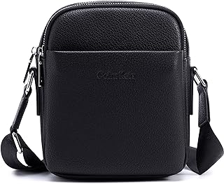 Leather Crossbody Bag for Men, Shoulder Bag for Men, Man Purse with Zipper and Adjustable Shoulder Strap, Black Small