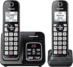 Cordless Phone with Answering Machine, Advanced Call Block, Bilingual Caller ID and High-Contrast Display, Expandable System with 2 Handset Cordless Telephones - KX-TGD832M (Metallic Black)