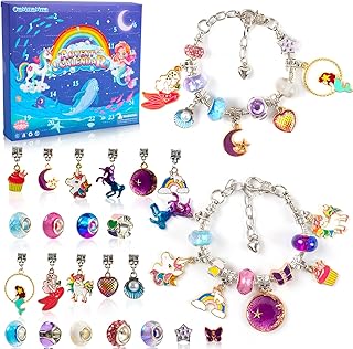 Advent Calendar Charm Bracelets 2025 for Girls, 24 Days Christmas Countdown Calendar with Mermaid Unicorn 2pcs DIY Charm Bracelets Jewelry Kit Xmas Gift for Adults Women