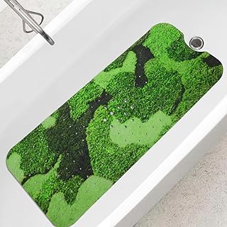 Bathtub Mat Non Slip, 40 x 16 Inch Extra Long Bath Mat for Tub, Tropical Wild Moss Shower Mats for Bathroom with Large Drain Holes & Suction Cups, Bring Lush Forest Greenery to Your Bathroom
