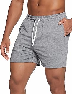 5.5 Inch Mens Pajama Shorts Sleep Cotton Lounge PJ Lightweight Elastic Waist Drawstring Nightwear Bottom with Pockets