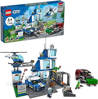 City Police Station with Van, Garbage Truck & Helicopter Toy 60316, Gifts for 6 Plus Year Old Kids, Boys & Girls with 5 Minifigures and Dog Toy