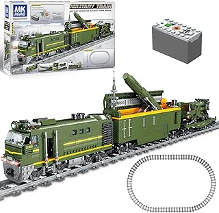 Military Train Building Kit, Compatible with Lego Militarys Army Train Building Block with Lights, Missiles, Trucks and Train Tracks, Gift for Military Lovers, Teens and Adults (1174 Pieces)