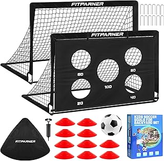 Soccer Goal,Backyard Soccer Goals for Kids 2 Pack,4x3/6x4 FT Portable Toddler Soccer Nets with Target,Ball & Cones,Soccer Training Equipment for Kids Youth Outdoor Games,Sports,Play