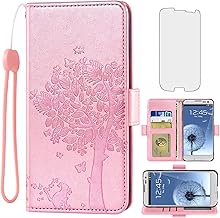 Asuwish Compatible with Samsung Galaxy S3 Wallet Case Tempered Glass Screen Protector Flip Wrist Strap Card Holder Cell Phone Cover for Gaxaly SIII Neo Galaxies S III 3 3S GS3 I9300 Women Rose Gold