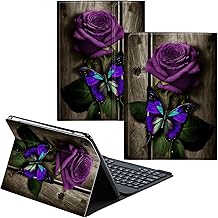 for Samsung Galaxy Tab A SM-T510 Case Detachable Wireless Keyboard and PU Leather Stand Cover Protective Tablet Case for Galaxy Tab A SM-T510/T515 10.1 inch - Purple Rose and Butterflies