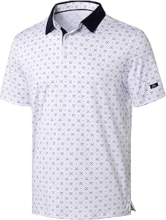 Mens Golf Polo Shirts Short Sleeve Dry Fit Performance Moisture Wicking Casual Print Collared Golf Shirts for Men