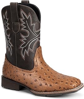 Cowboy Boots for Men - Western Men's Boots with Classic Embroidered, Slip on Square Toe Boots, Slip Resistant Country Boots Chunky Heel Ankle, Durable Short Boots for Spring Fall