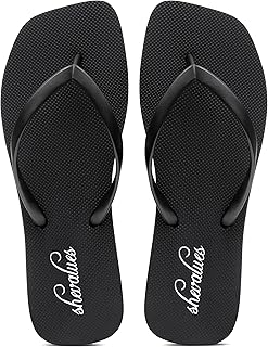 Women's Slim Square Toe Flip Flops Comfortable Summer Rubber Thong Sandals for Beach, Shower & Pool