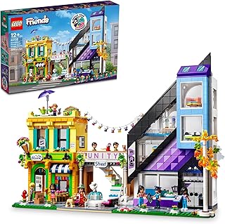 Friends Downtown Flower and Design Stores 41732 Building Set - Buildable Toy with Apartment, Shops, House, and Classic Characters, Model to Customize, Decorate, and Display for Ages 12+