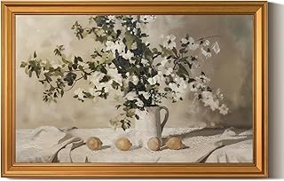 ARPEOTCY Large Gold Framed Canvas Wall Art, 24x36 Inch, Rustic Flower and Lemon Art Prints, Vintage Neutral Decor for Dining Living Room Hallway Kitchen, Country Farmhouse Decor