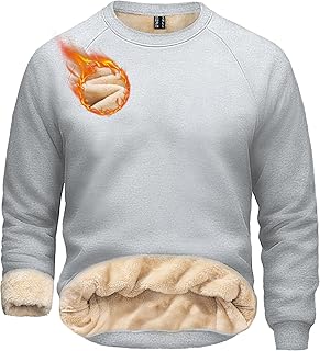 Men's Sherpa Lined Crewneck Sweatshirt Heavy-weight Fleece Pullover Thick Cotton Winter Warm Shirts